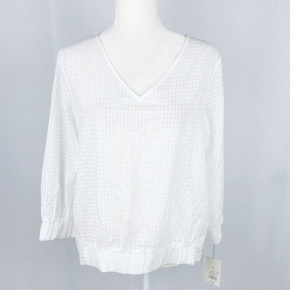 a new day Tops - A New Day Womens White Textured Lightweight Semi-sheer 3/4 Sleeve Shirt Blouse